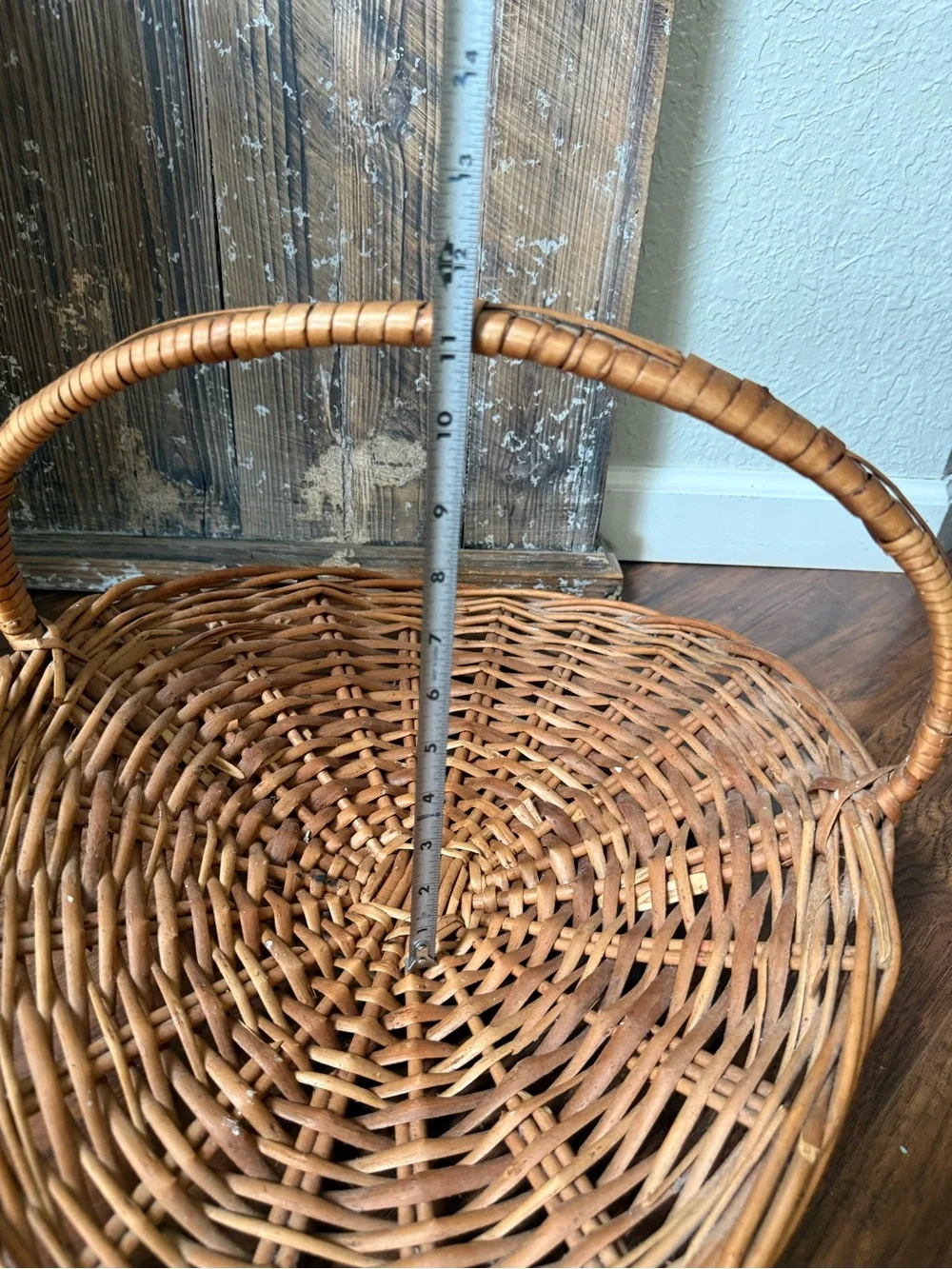 Large Mid Century French Style Flower Gathering Wicker Basket with Handle